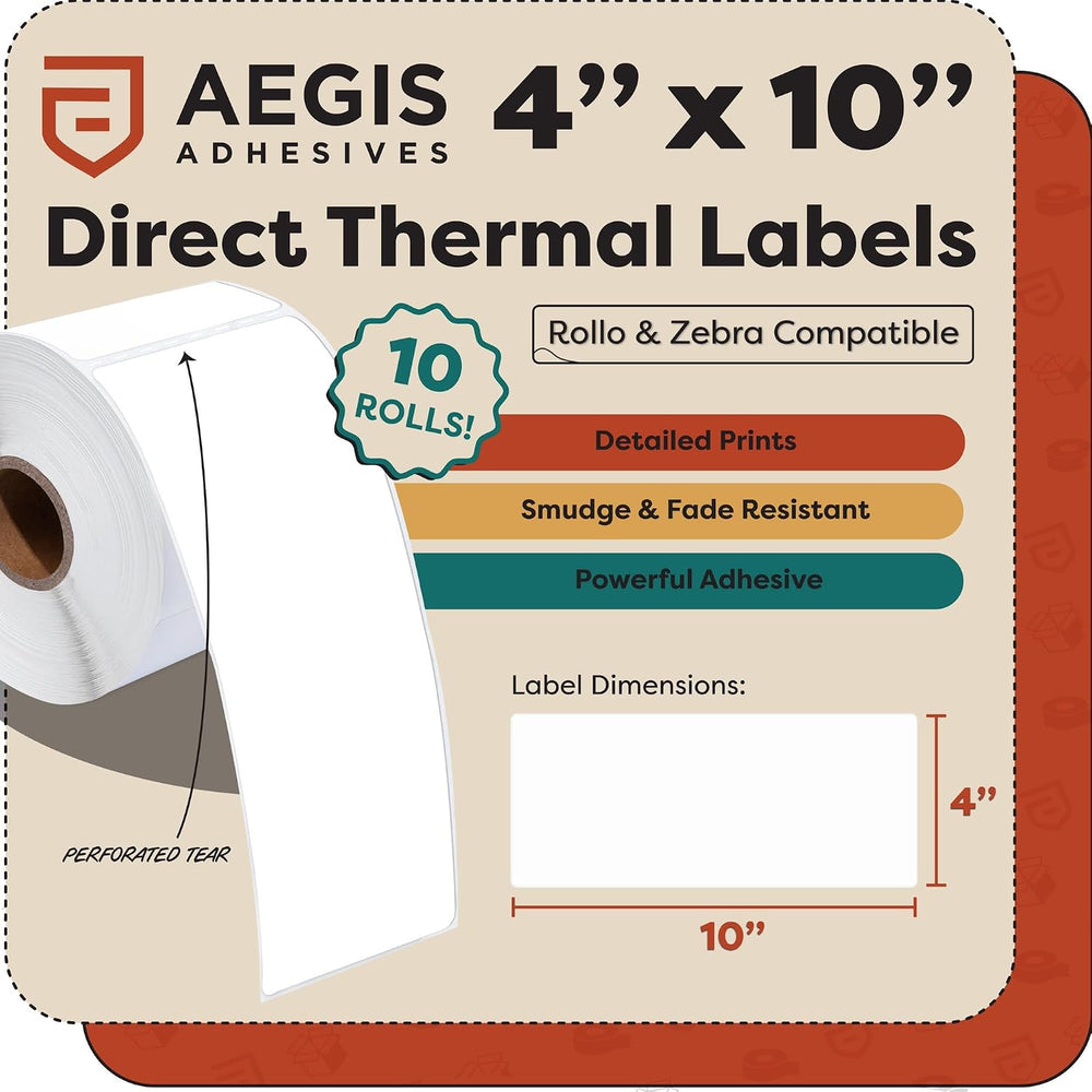 4" X 10" Direct Thermal Labels (1600 Count, 10 Rolls)