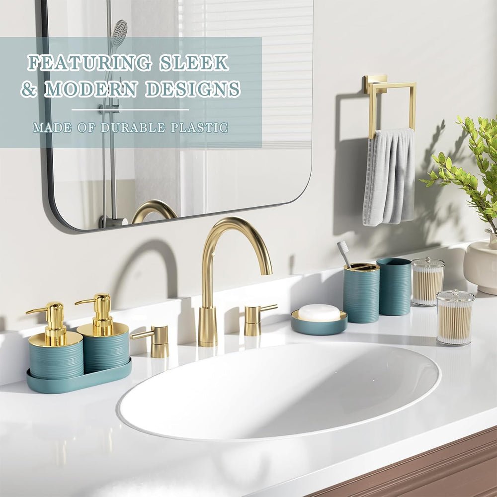 Bathroom Set, 10PC Bathroom Accessory Set, Light Blue Bathroom Accessories, B...