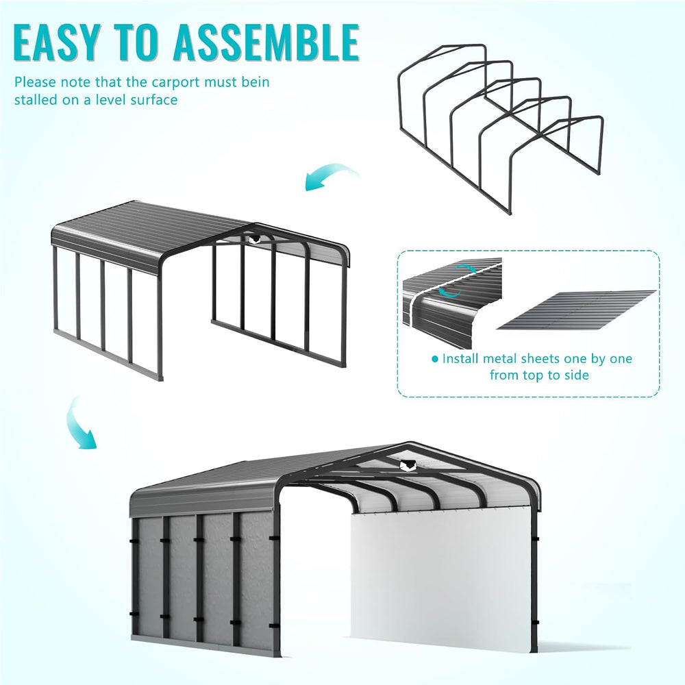 Sannwsg 12x20Ft Metal Carport Canopy Heavy Duty, Removable Sidewall