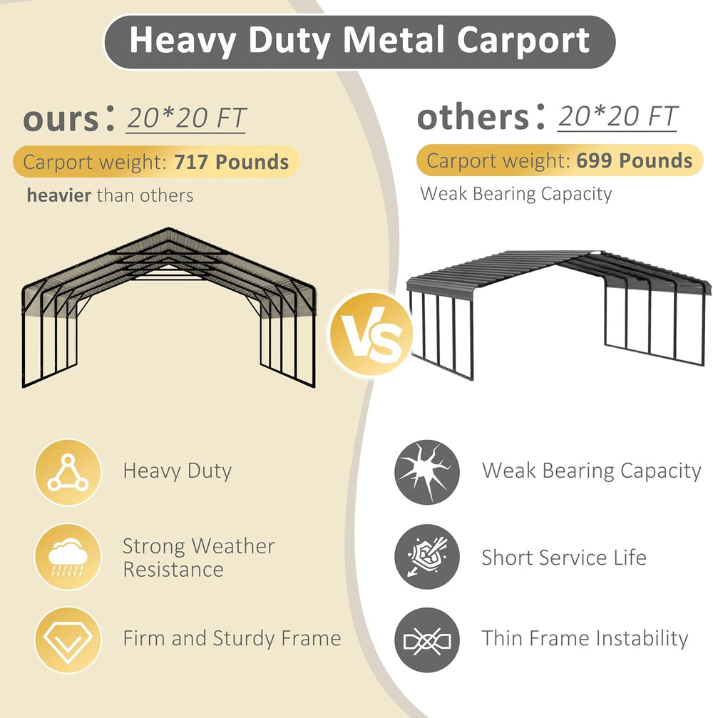 20' x 20' Outdoor Heavy Duty Metal Carport, Garage Car Shelter Shade,...