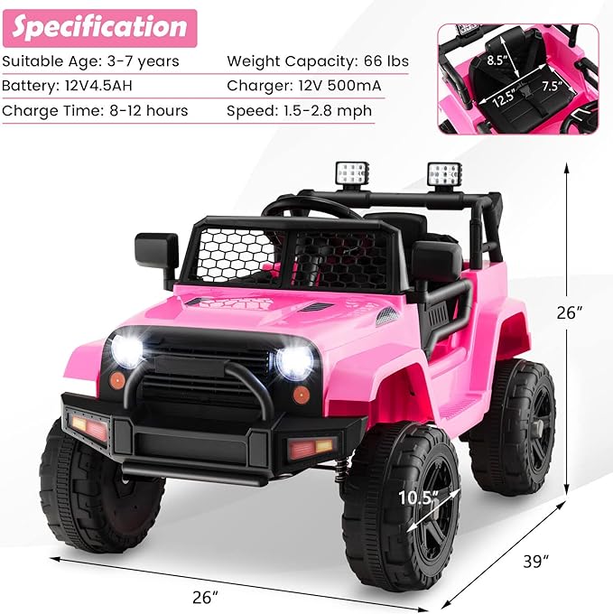 Costzon Ride on Car, 12V Battery Powered Truck Vehicle