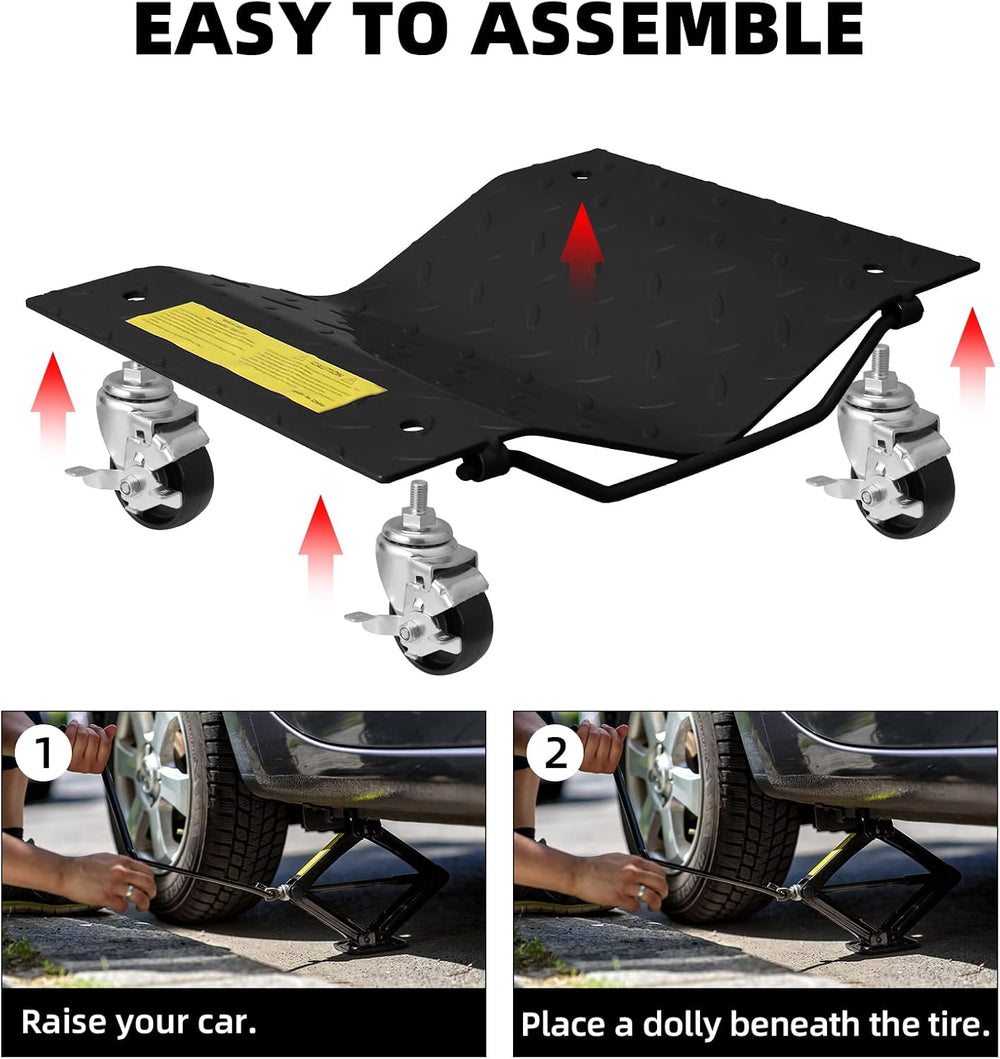 Wheel Dollies 4 Pack, 6000lbs Heavy Duty Car Skate Dollies with Brakes, Heavy...