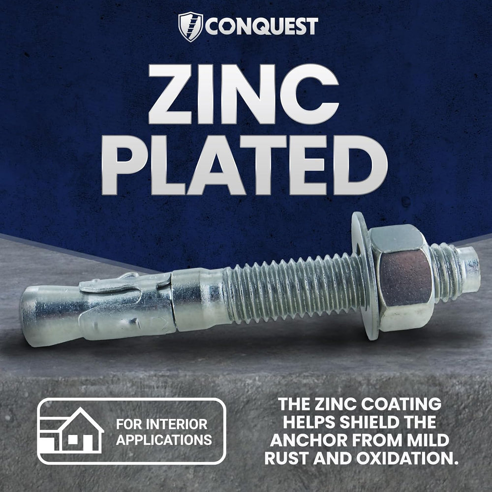Conquest Zinc Plated Wedge Anchors for Concrete 1/4” x 3-1/4”