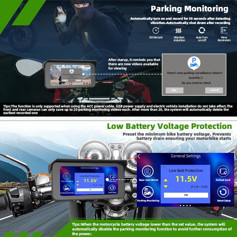 Motorcycle Carplay Screen,5G WiFi 2K Front and Rear Camera, Wireless Carplay ...