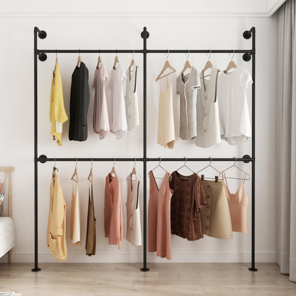 ORSENIGO Industrial Pipe Clothing Rack, Heavy Duty Metal Clothes Rack with Do...