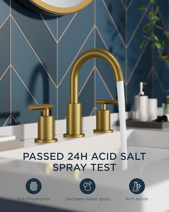 FORIOUS 8 Inch Widespread Brushed Gold Bathroom Faucet 3 Hole, 2 Handle Gold