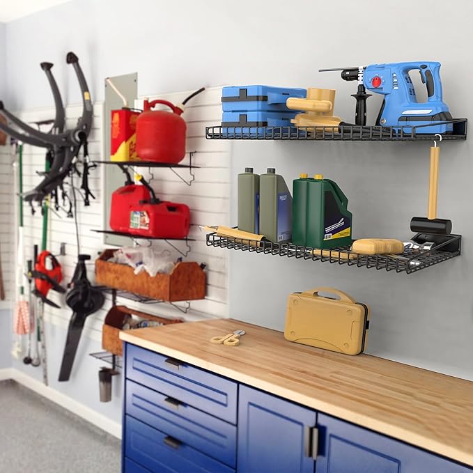 WALMANN Garage Wall Shelf, 4 Wall-Mounted Storage Shelves