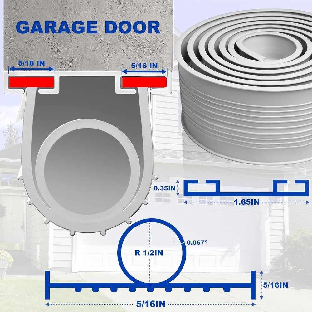 Garage Door Bottom Seal, 5/16 T-End Rubber Weather Stripping, 20 FT