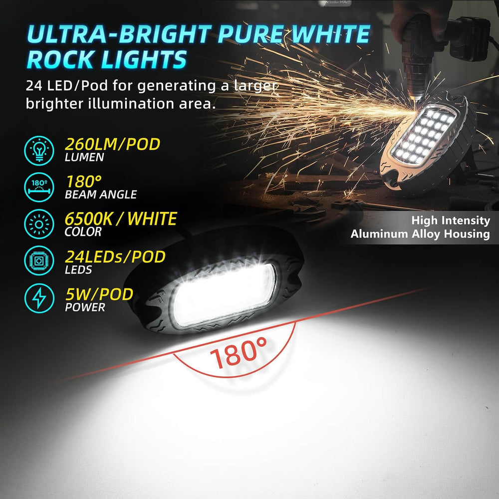 20Pods Metal All Pure White LED Rock Lights Full Kit Plug and Play&Pre Wi...