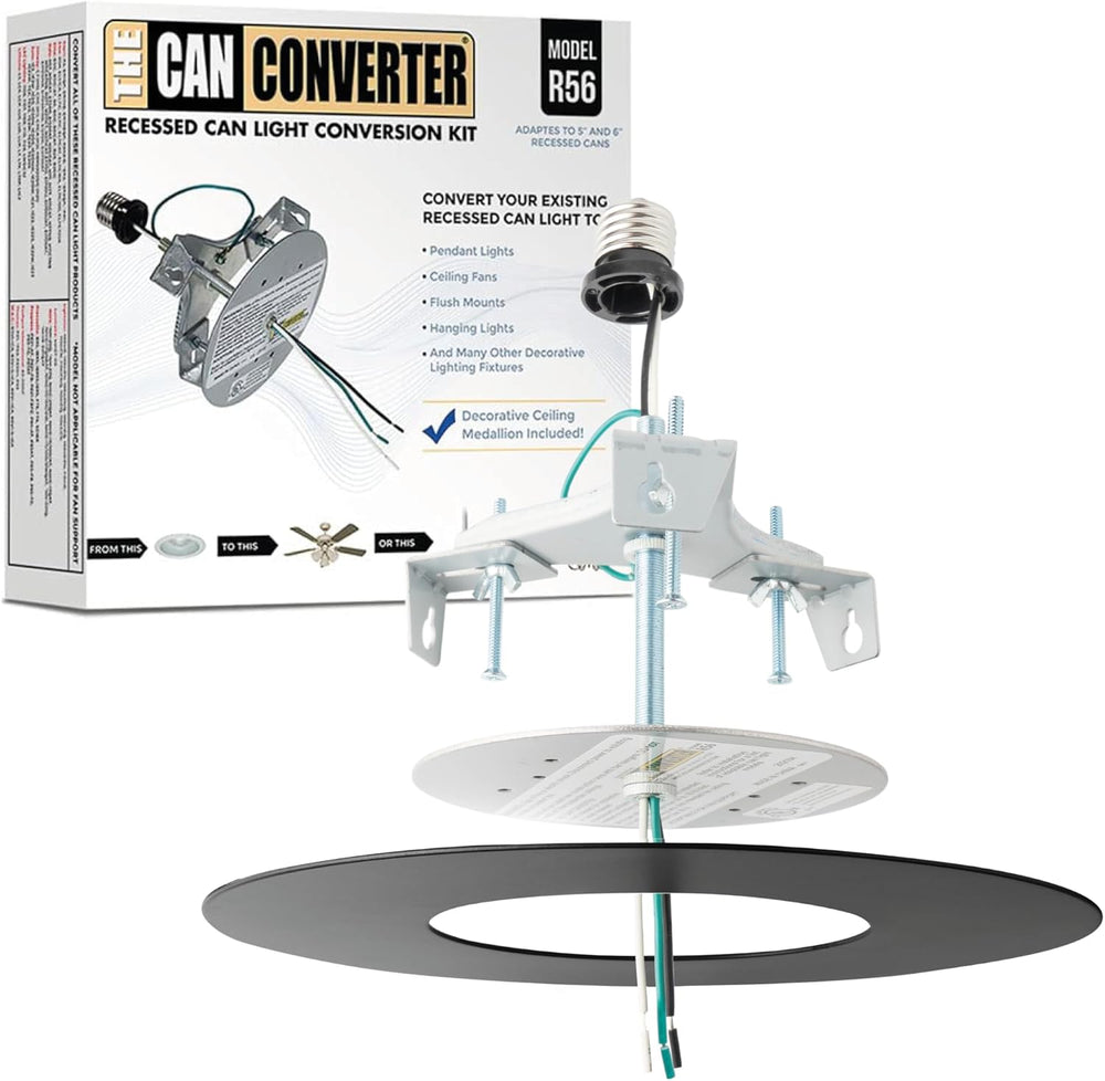 R56 Recessed Can Light Conversion Kit w/ 7"¾ Flat Ceiling Medallion - Ho...