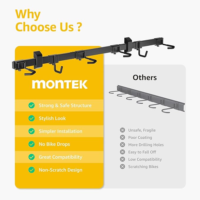 monTEK Enhanced Bike Storage Rack, Adjustable 4-Bike and 2-Helmet Hangers