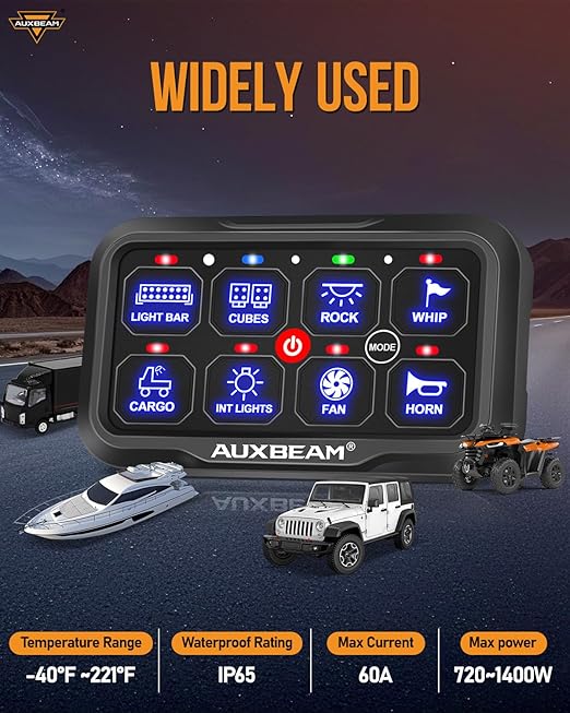 Auxbeam 8 Gang Switch Panel AC-800 Bluetooth RGB Switch Pod