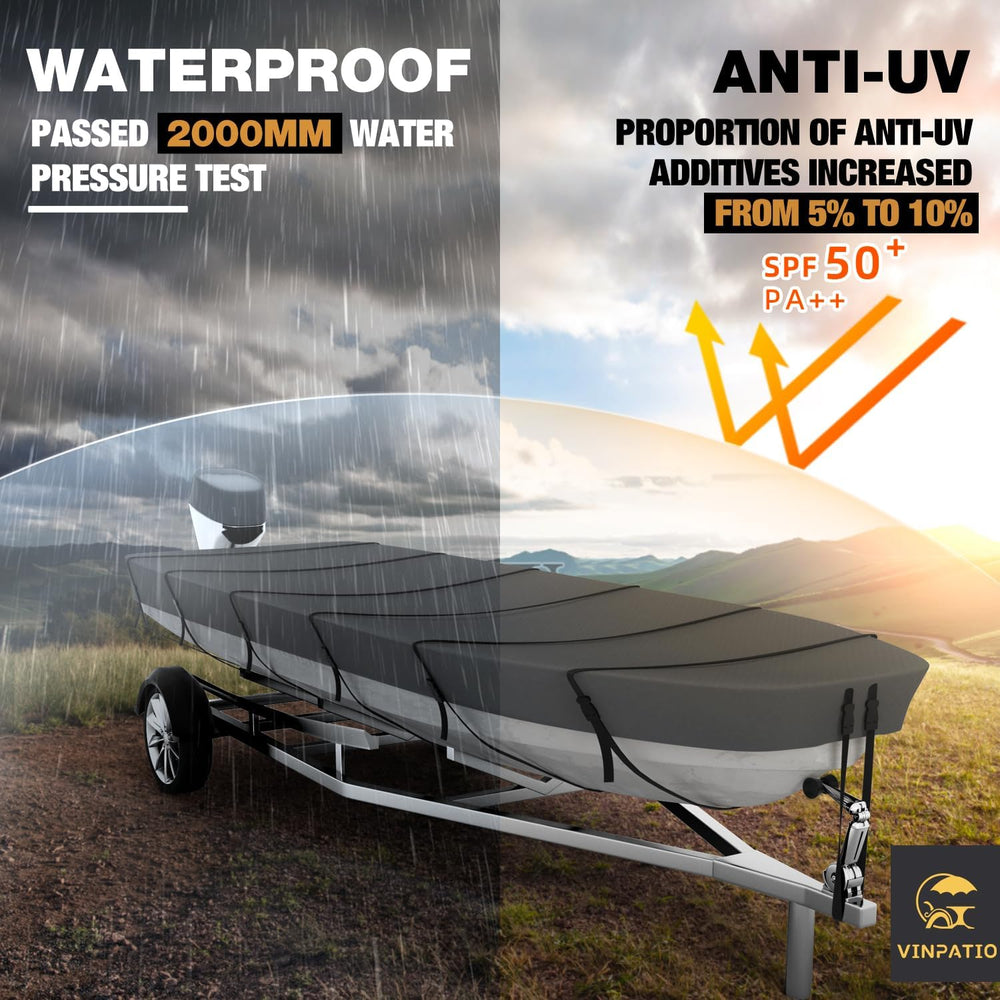 Jon Boat Cover 10-12ft,1200D 5-Layer Waterproof Oxford Fabric,Heavy Duty UV P...