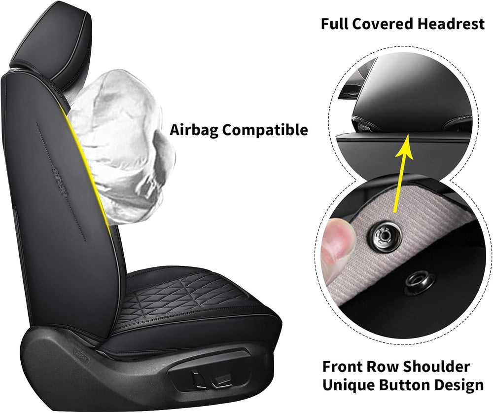 Front Car Seat Covers Full Coverage Waterproof Leather, Black