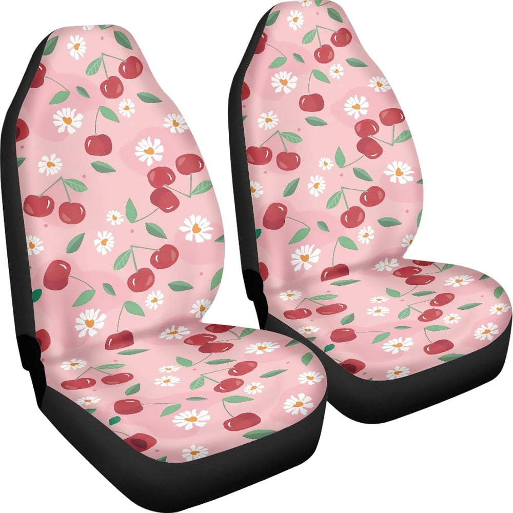 Pink Cherry Print Universal Fit Front Car Seat Cover for Women Girls Stain Re...