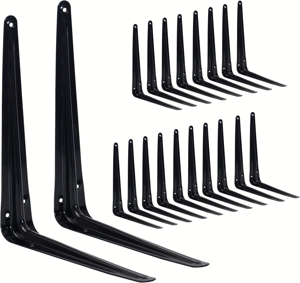 20 Pack Shelf Brackets 12 Inch, Black Metal Brackets for Shelves, L Shape She...