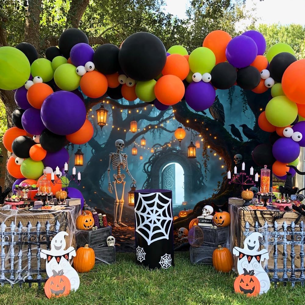 12x10ft Halloween Backdrop for Photography Skeleton Haunted Forest Backdrop