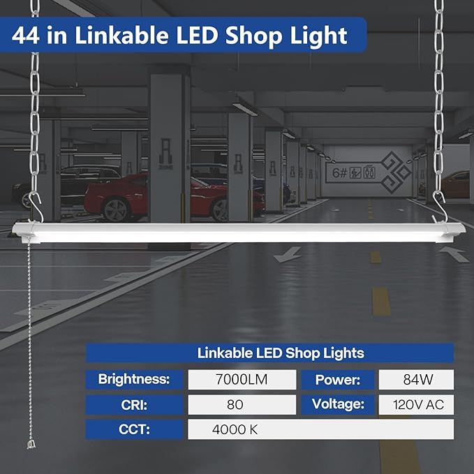 4-Pack 4ft Linkable Led Shop Light, Plug in Garage Lighting