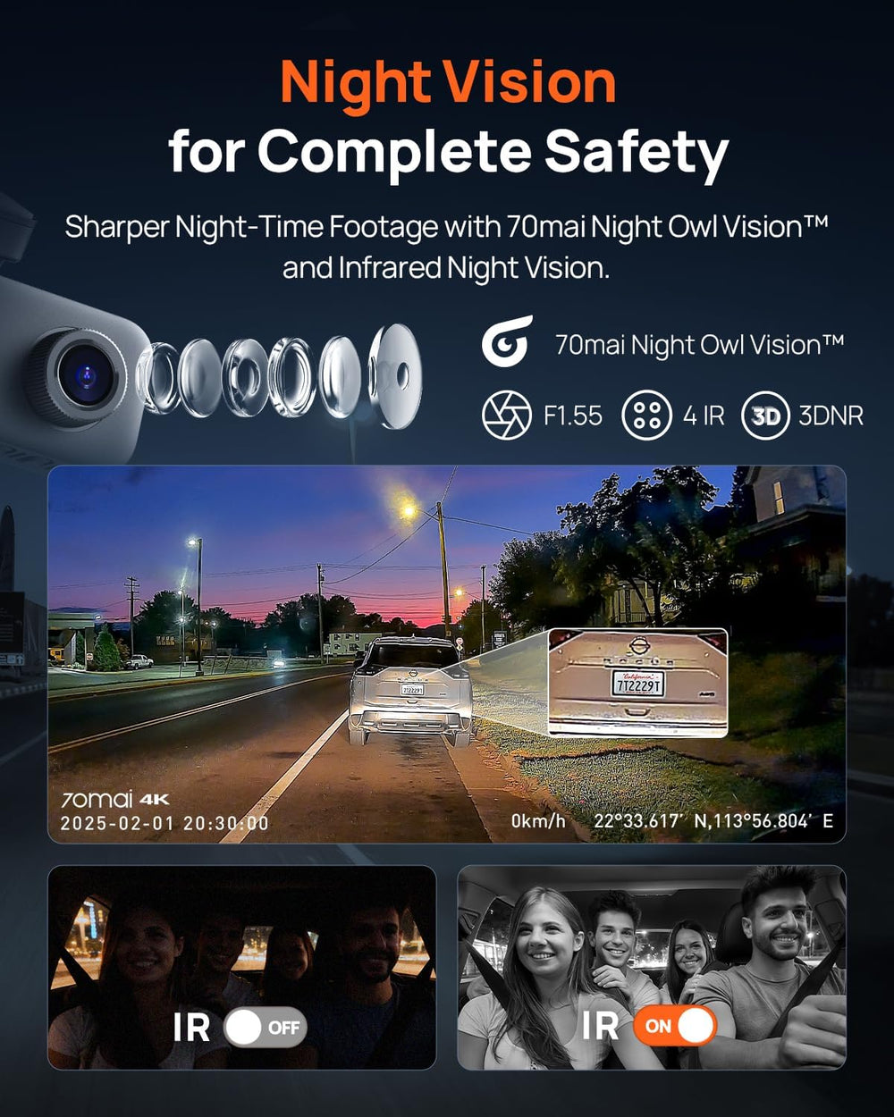 70mai 4K Dash Cam Front and Interior, 4K HDR Dash Camera with F1.55 Aperture,...