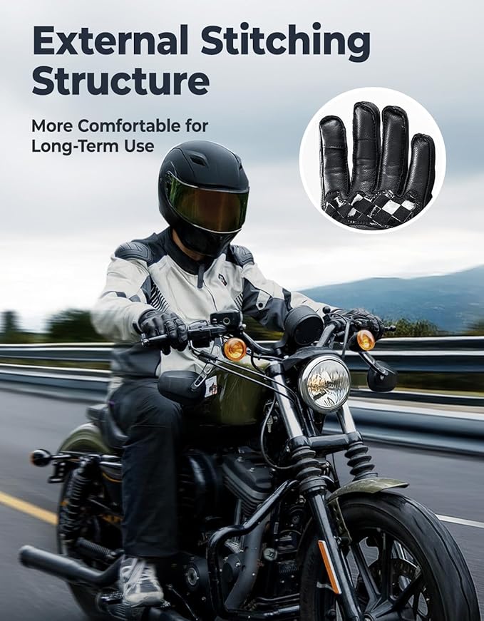 KEMIMOTO Motorcycle Leather Gloves, Sheepskin Protective Gloves