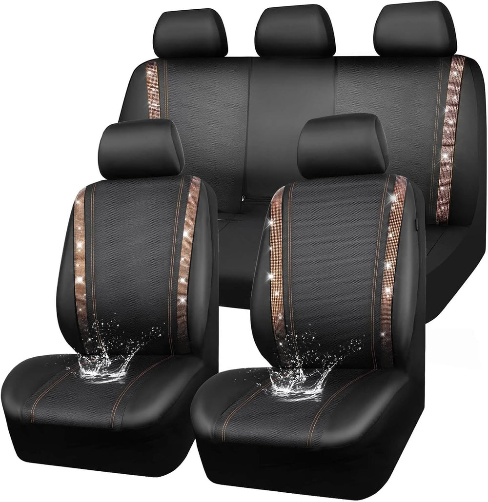 CAR PASS Bling Diamond Car Seat Covers Full Sets, Shining Rhinestone Waterpro...