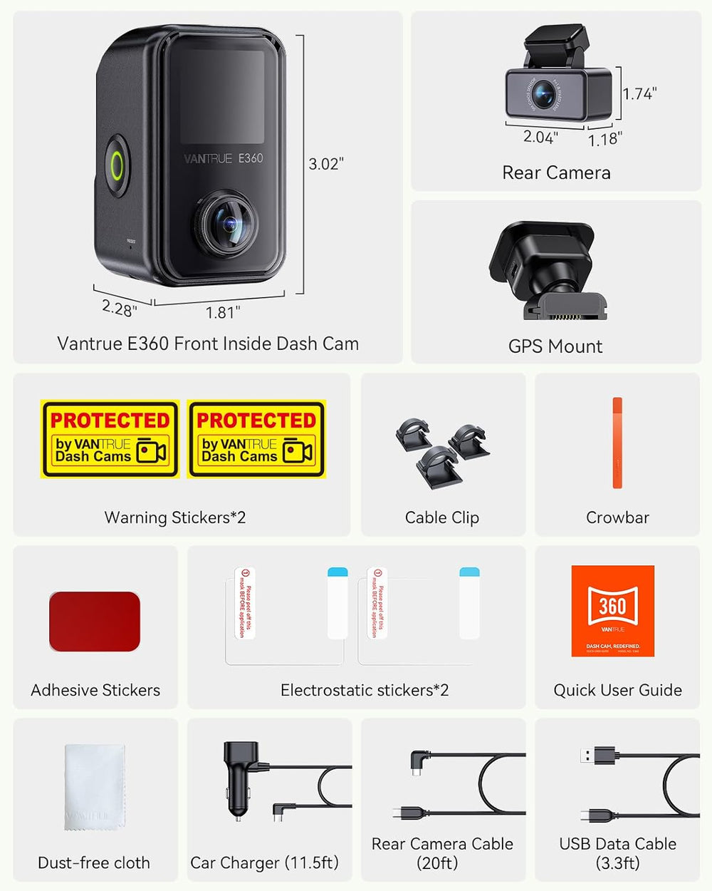 Vantrue E360 Plus All Channel Dash Cam 585ยฐ Fisheye