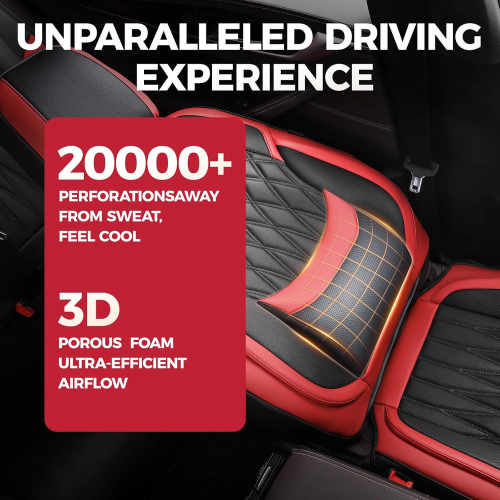FREESOO Car Seat Covers Full Set Faux Leather Universal Fit Black Red
