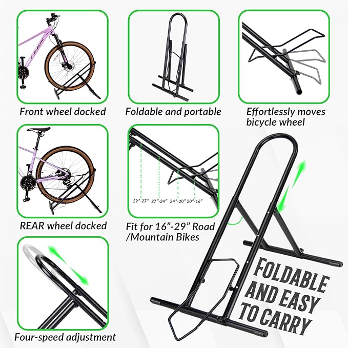 Folding Bike Floor Stand Rack, Portable Storage Bicycle Parking Rack