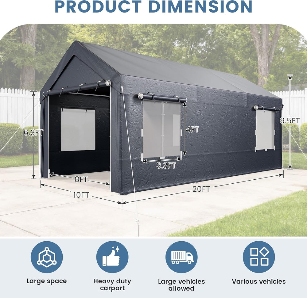 EROMMY 10x20FT Car Port Portable Garage,Gray