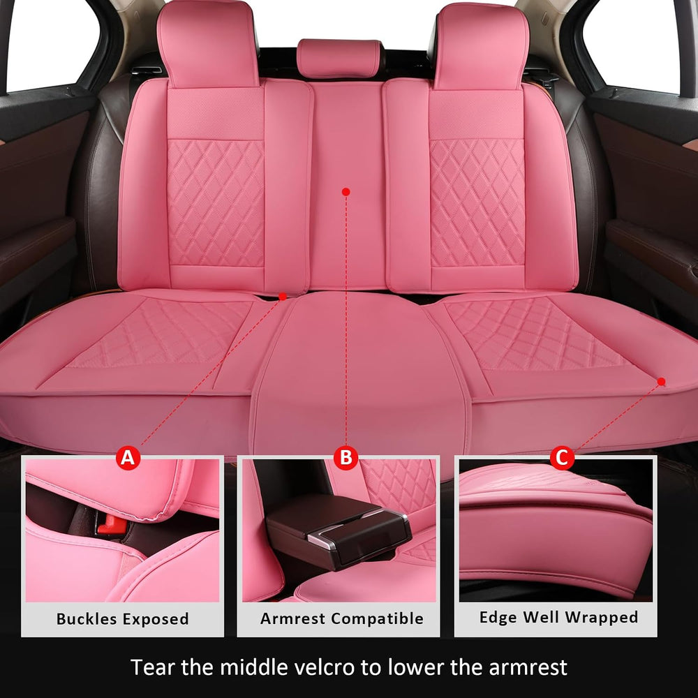 Car Seat Covers Full Set,Leather Seat Covers Universal Fit Pink