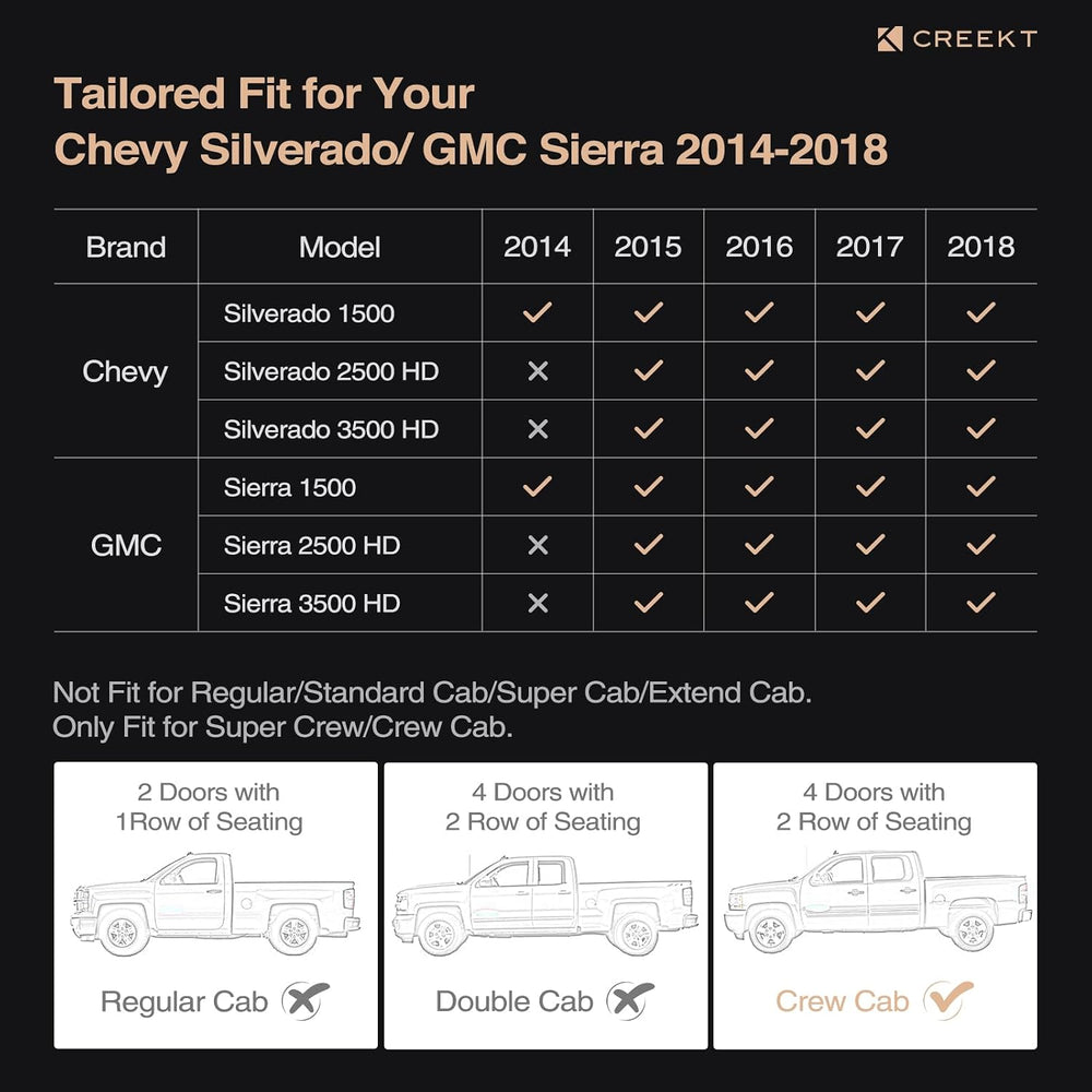 Seat Covers for Chevy Silverado & for GMC Sierra 2014-2018 (Only Crew Cab)