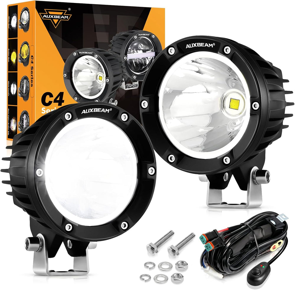 Auxbeam 4 Inch 72W Round Pod Light, C4 Series Driving White Spot Beam, Pair