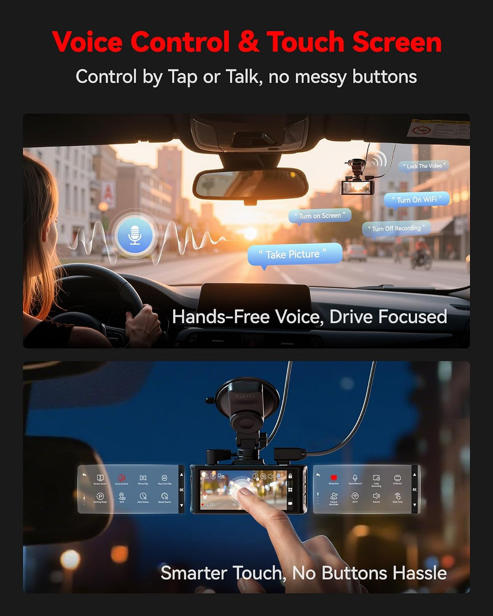 REDTIGER 4K STARVIS 2 Dashcam Front Rear, 5GHz WiFi 20MB/s, Voice Control