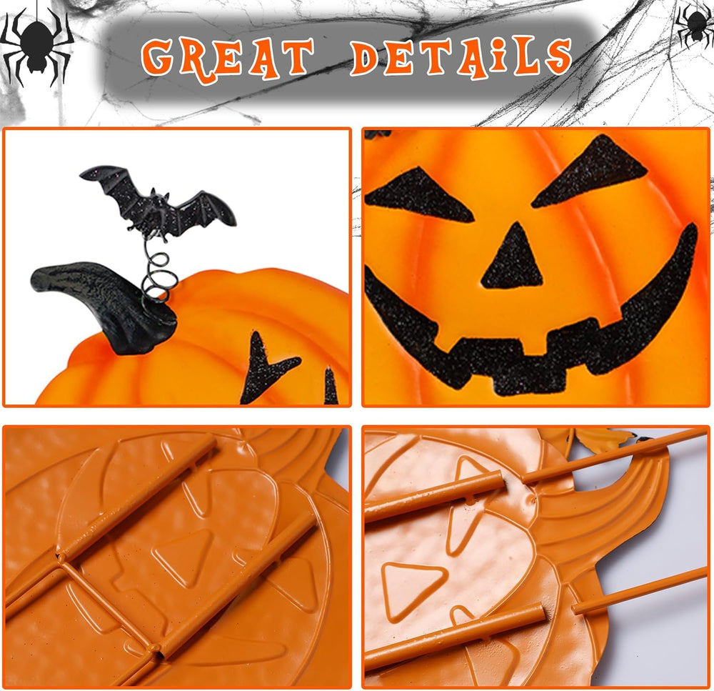 Juegoal 2 Pack Halloween Garden Stakes, Stacked Metal Pumpkins Jack-o-Lantern...
