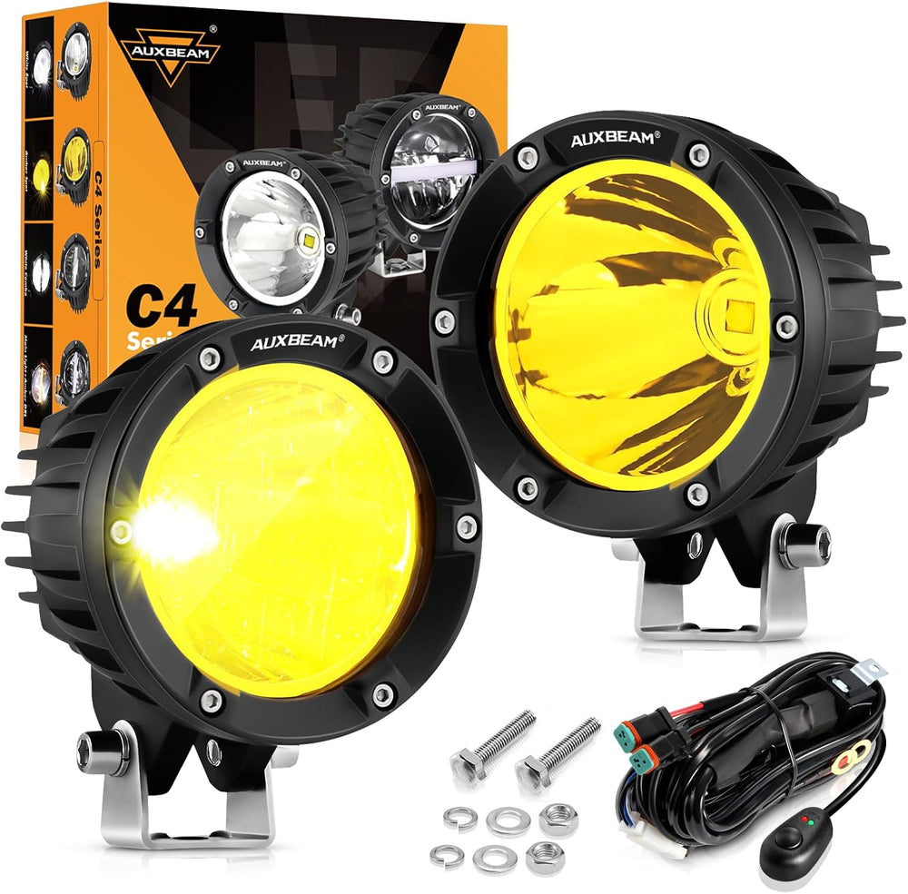 Auxbeam C4 Series 4 Inch 72W Amber Fog Lights, Off Road Round Spot Beam