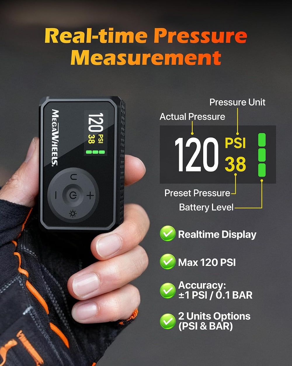 MEGAWHEELS Mini Bike Pump with Gauge, 120/150PSI Bike Tire Inflator with Pres...