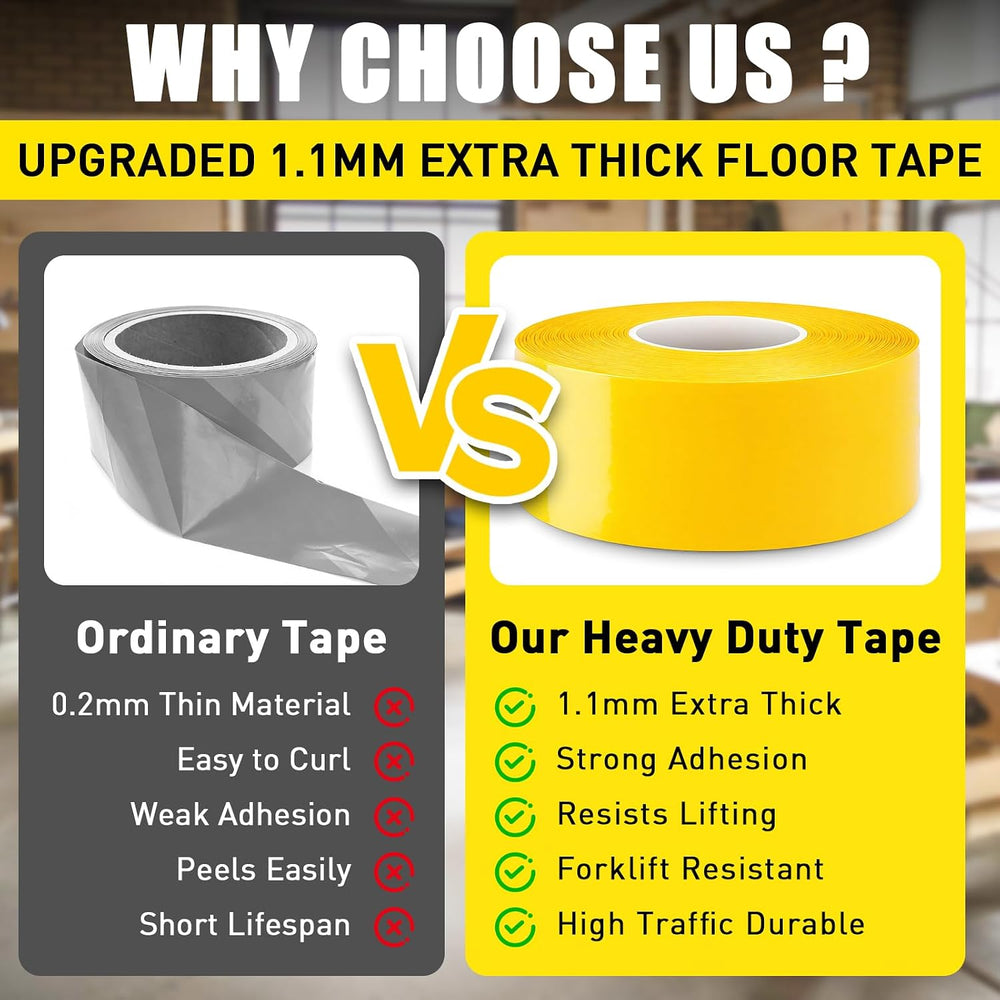 Floor Marking Tape, 1.1mm Extra Thick, Yellow, 2 Inch x 100FT