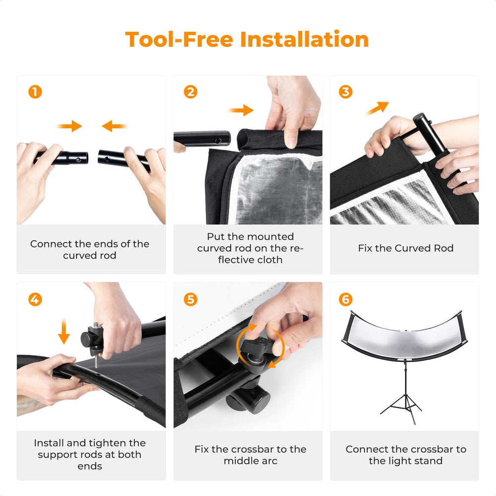 K&F CONCEPT U-Shape Reflector, 180x60cm, with 1.9m Stand, 4-in-1 Reflector