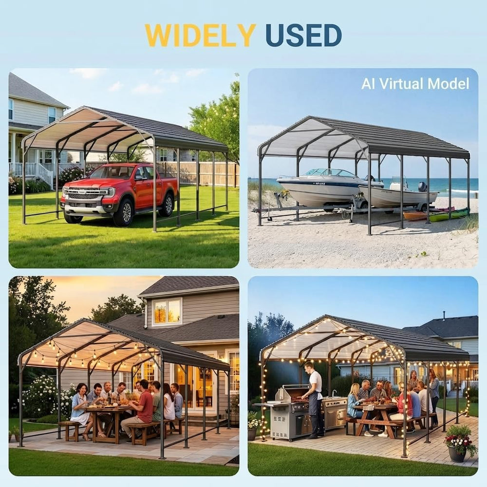 12' X 20' Metal Carport, Heavy Duty Carport with Thicker Frame and Ba...