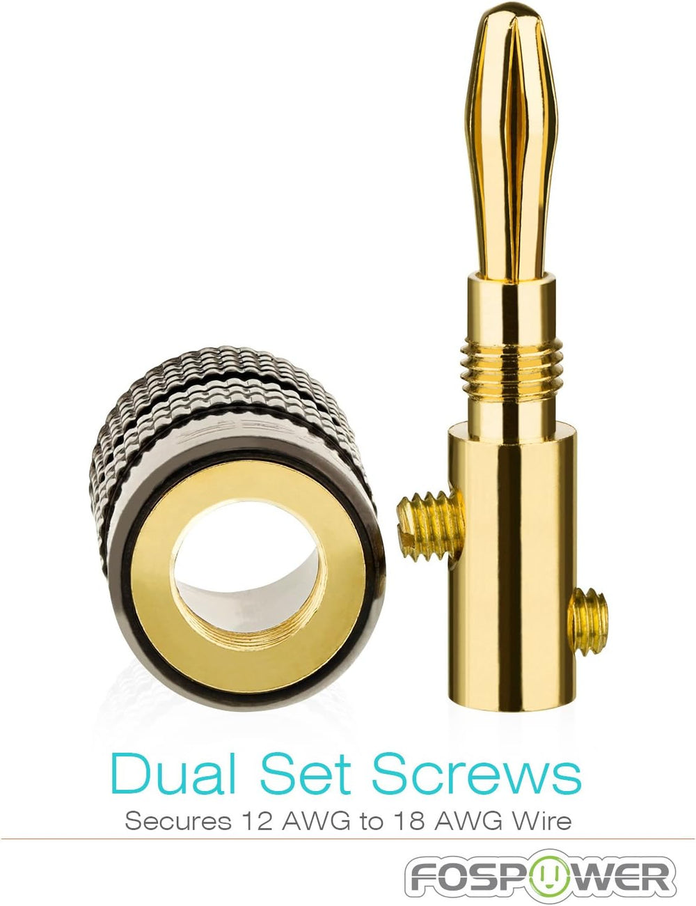 FosPower Banana Plugs 12 Pairs / 24 pcs, Closed Screw 24K Gold Plated Speaker...