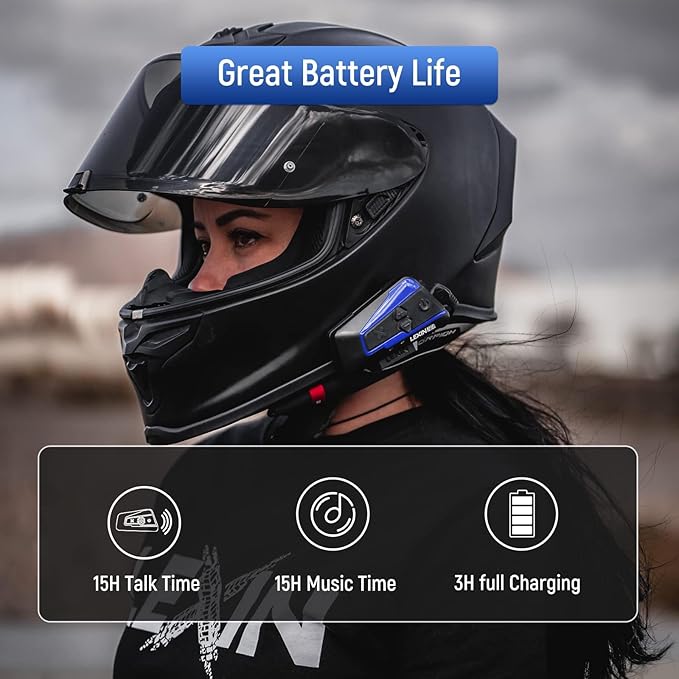 LEXIN B4FM Motorcycle Bluetooth Headset, 10 Riders Helmet Bluetooth Intercom ...