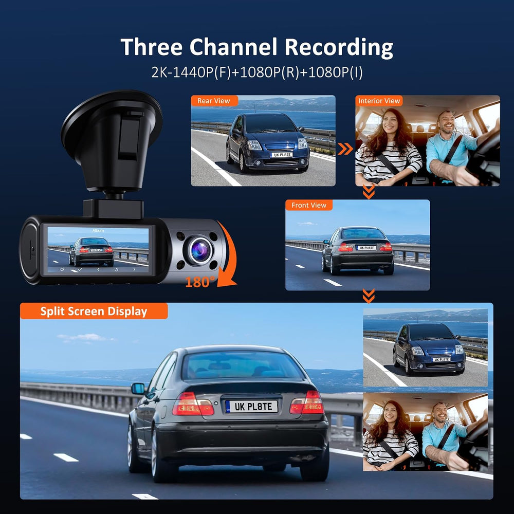 NexiGo 3 Channel Dash Cam with Rotatable Interior/Front Camera, Sony_Sensors,...