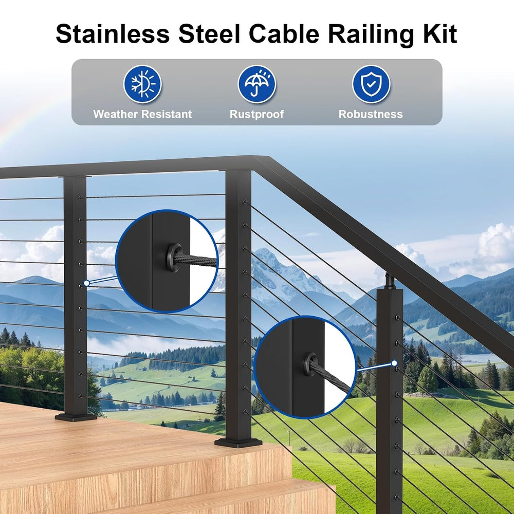 BLIKA 20 Pack Black Cable Railing Adhesive Sleeves for Deck/Stair Posts