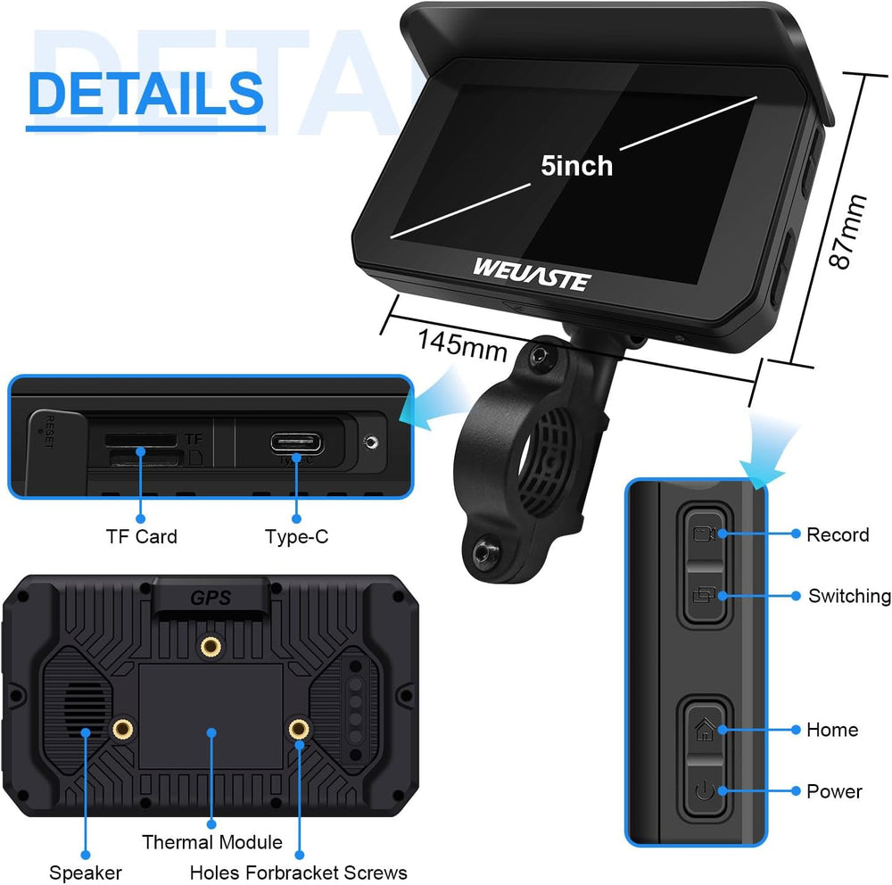 Portable 5" Wireless Motorcycle Carplay (Include 128 GB TF) with 1080P D...