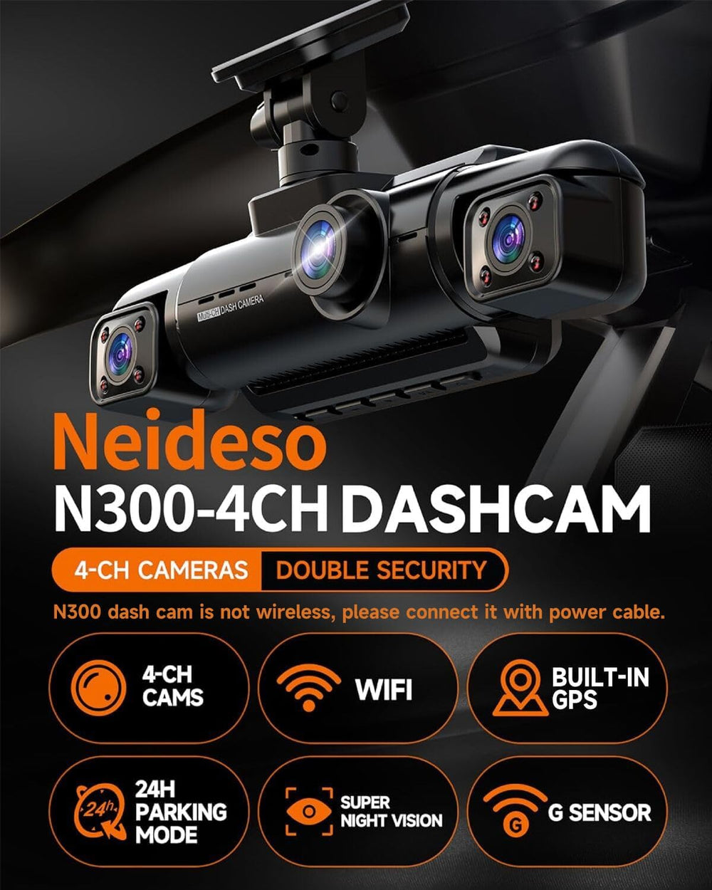 Neideso 360ยฐ Dash Cam Front and Rear Inside, 4 Channel Dash Camera for Car