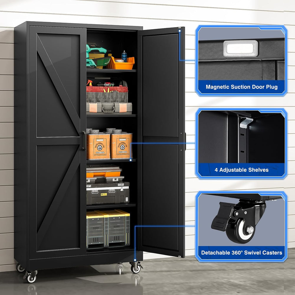 BYNSOE Metal Garage Storage Cabinet with 4 Adjustable Shelves Storage Cabinet...
