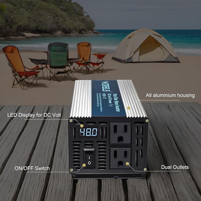 WZRELB 800W Pure Sine Wave Inverter 48V DC to 110V 120V AC, Car Power Inverter