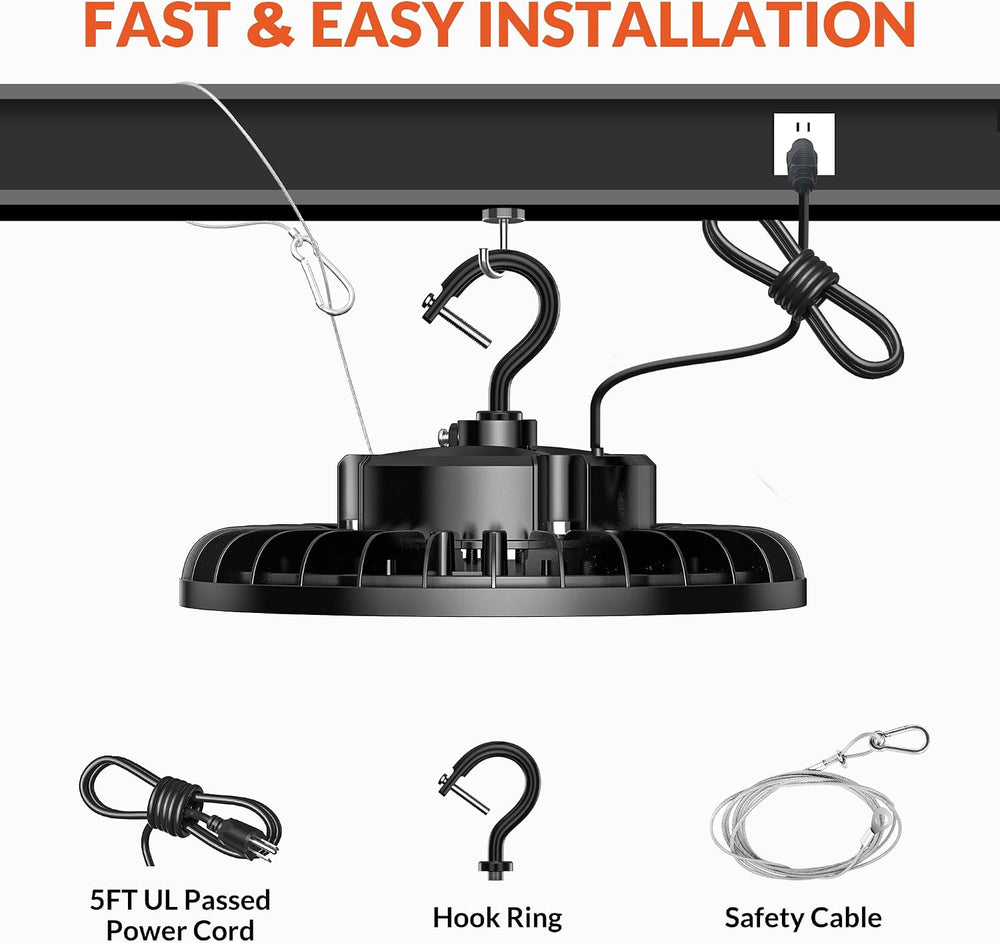 200W LED High Bay Light, 28000LM 110-277V 5000K Shop Garage Light with US Plu...