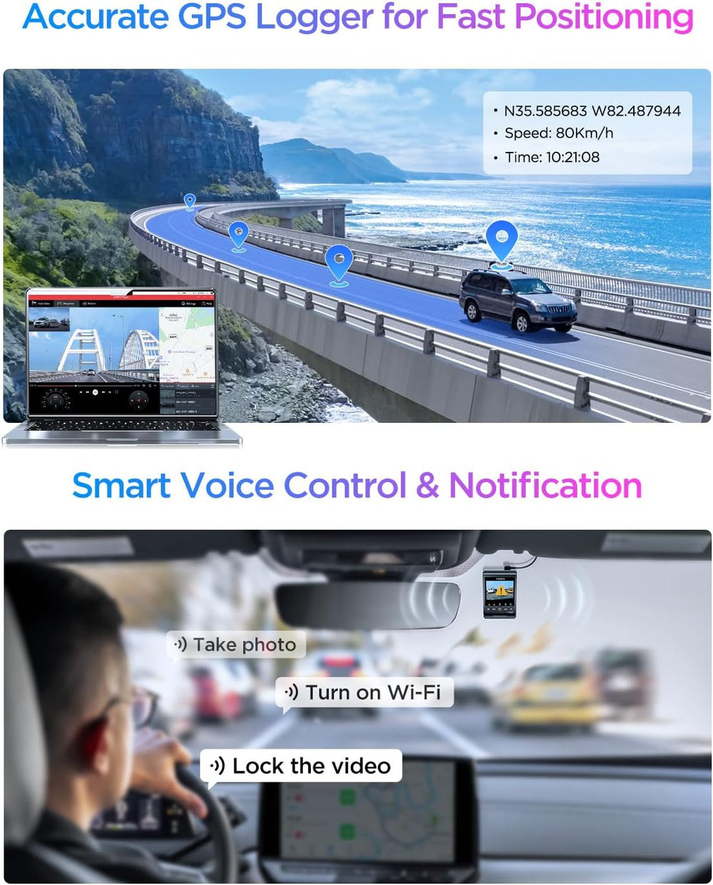 VIOFO A329S 4K 60FPS Dash Cam Front and Rear, STARVIS 2 HDR, Wi-Fi 6