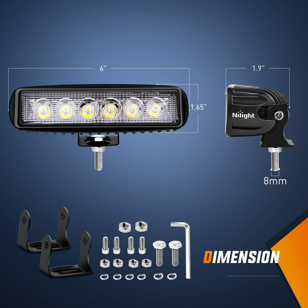 Nilight - 15019S-D Led Light Bar 4PCS 18w Spot Driving Fog Light Off Road Lig...